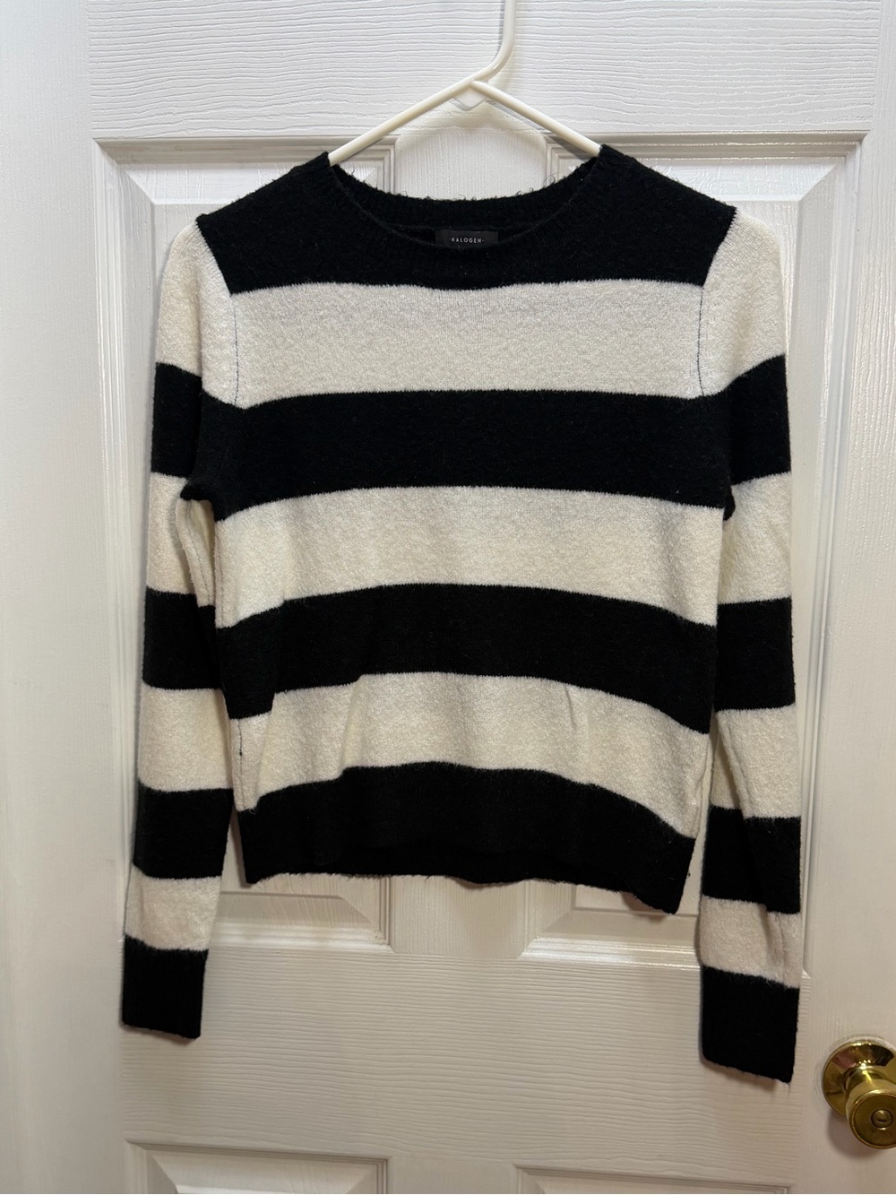 Halogen Black and White Striped Crewneck Sweater